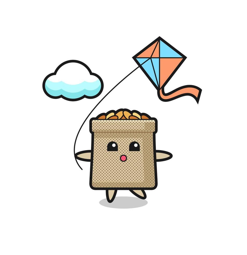 wheat sack mascot illustration is playing kite vector