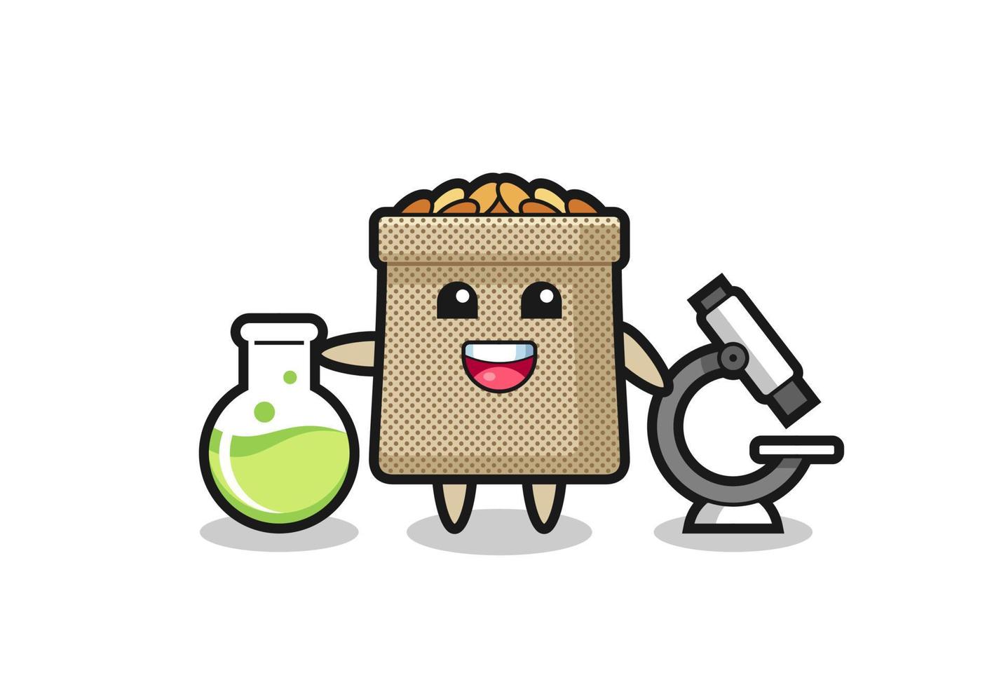 Mascot character of wheat sack as a scientist vector