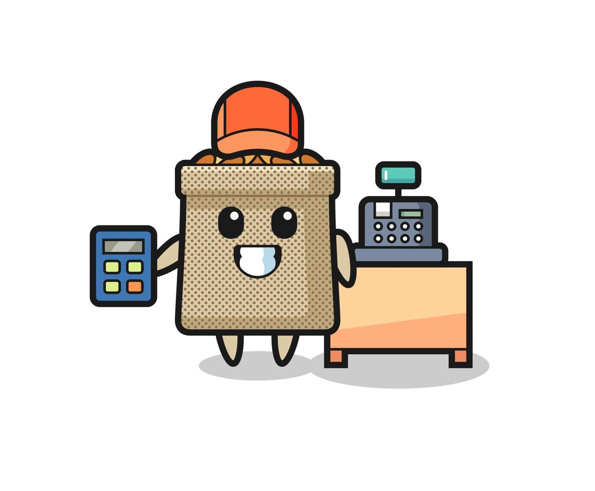 Illustration of wheat sack character as a cashier vector