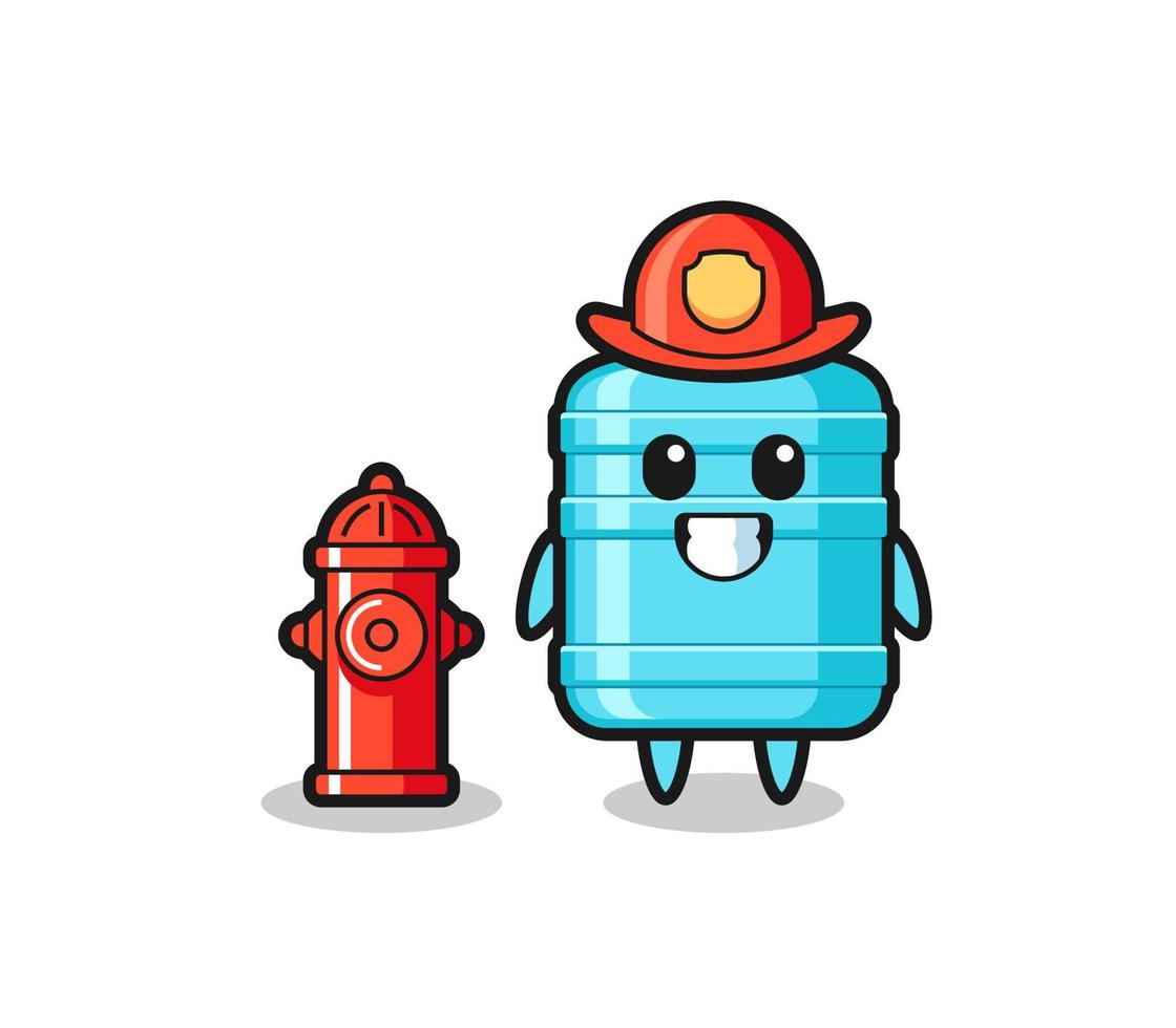 Mascot character of gallon water bottle as a firefighter vector