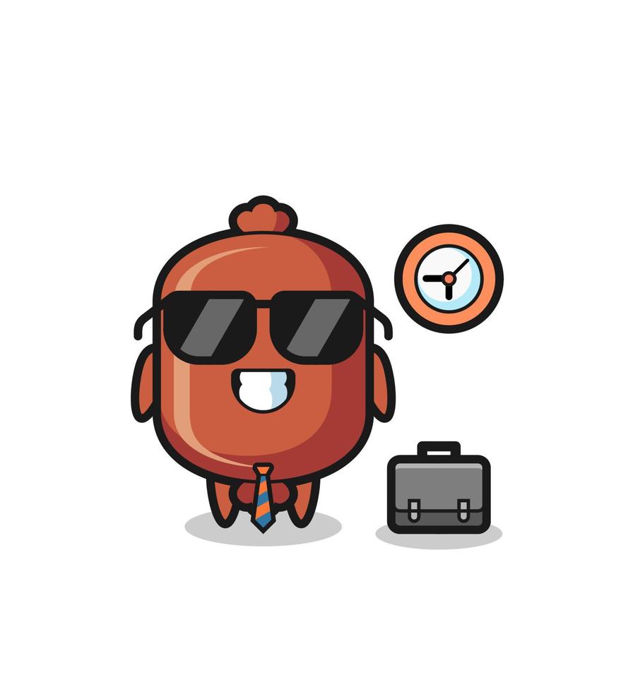 Cartoon mascot of sausage as a businessman vector