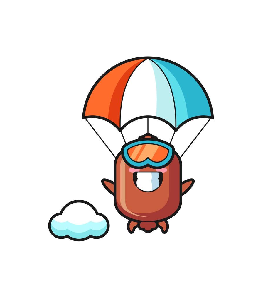 sausage mascot cartoon is skydiving with happy gesture vector
