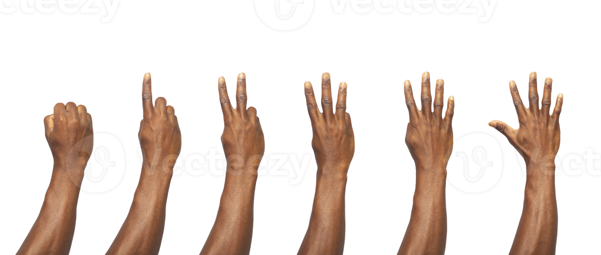 Set of counting black hands isolated on transparent background. Counting from   0 to 5 png