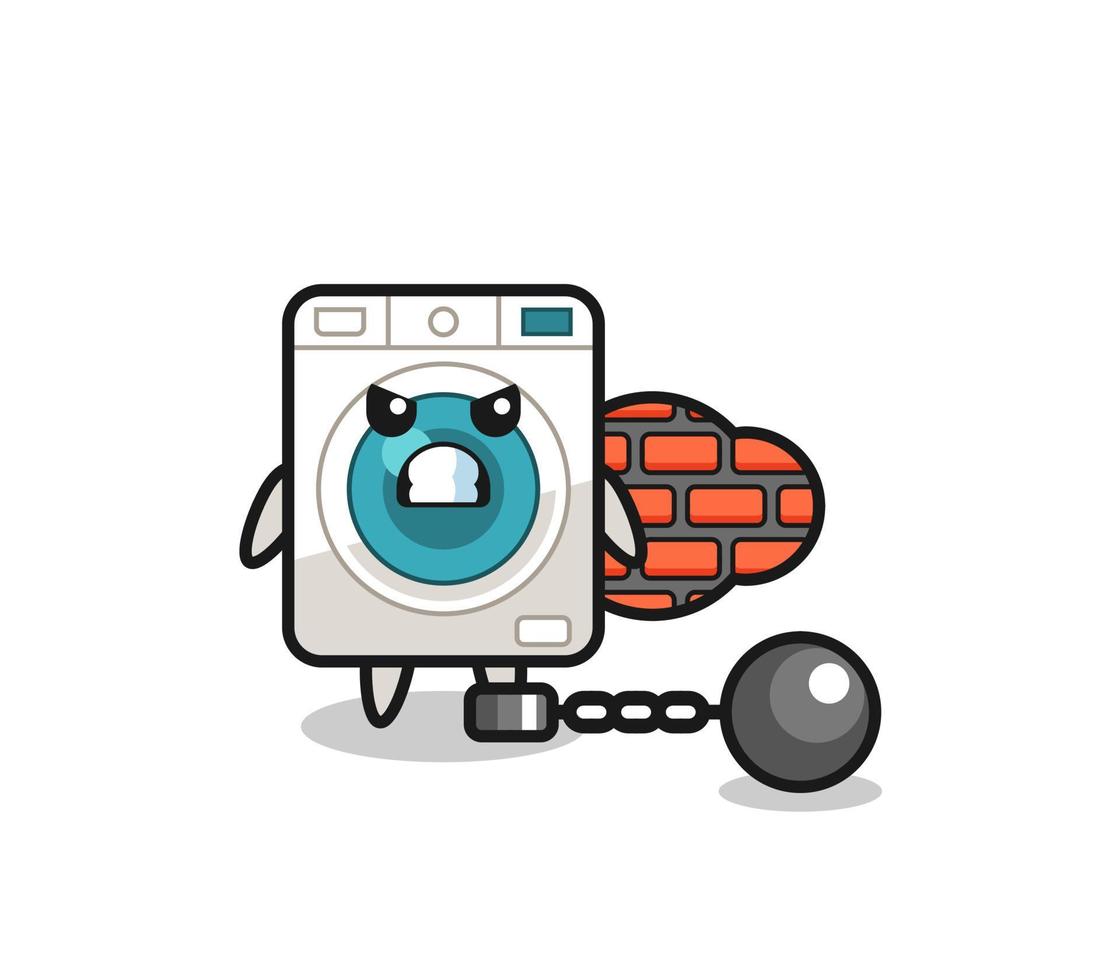 Character mascot of washing machine as a prisoner vector