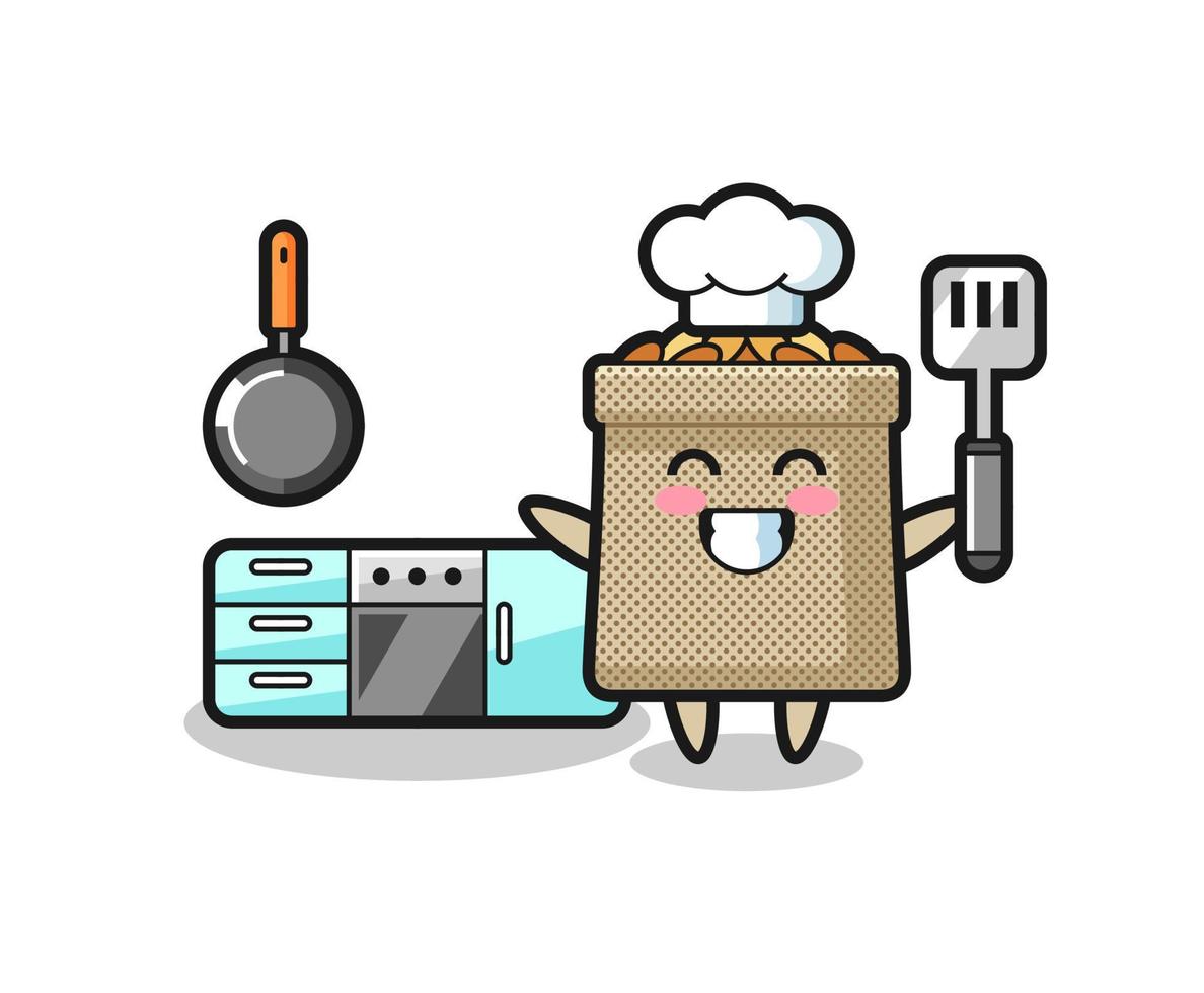 ilustración de personaje de saco de trigo mientras un chef está cocinando vector