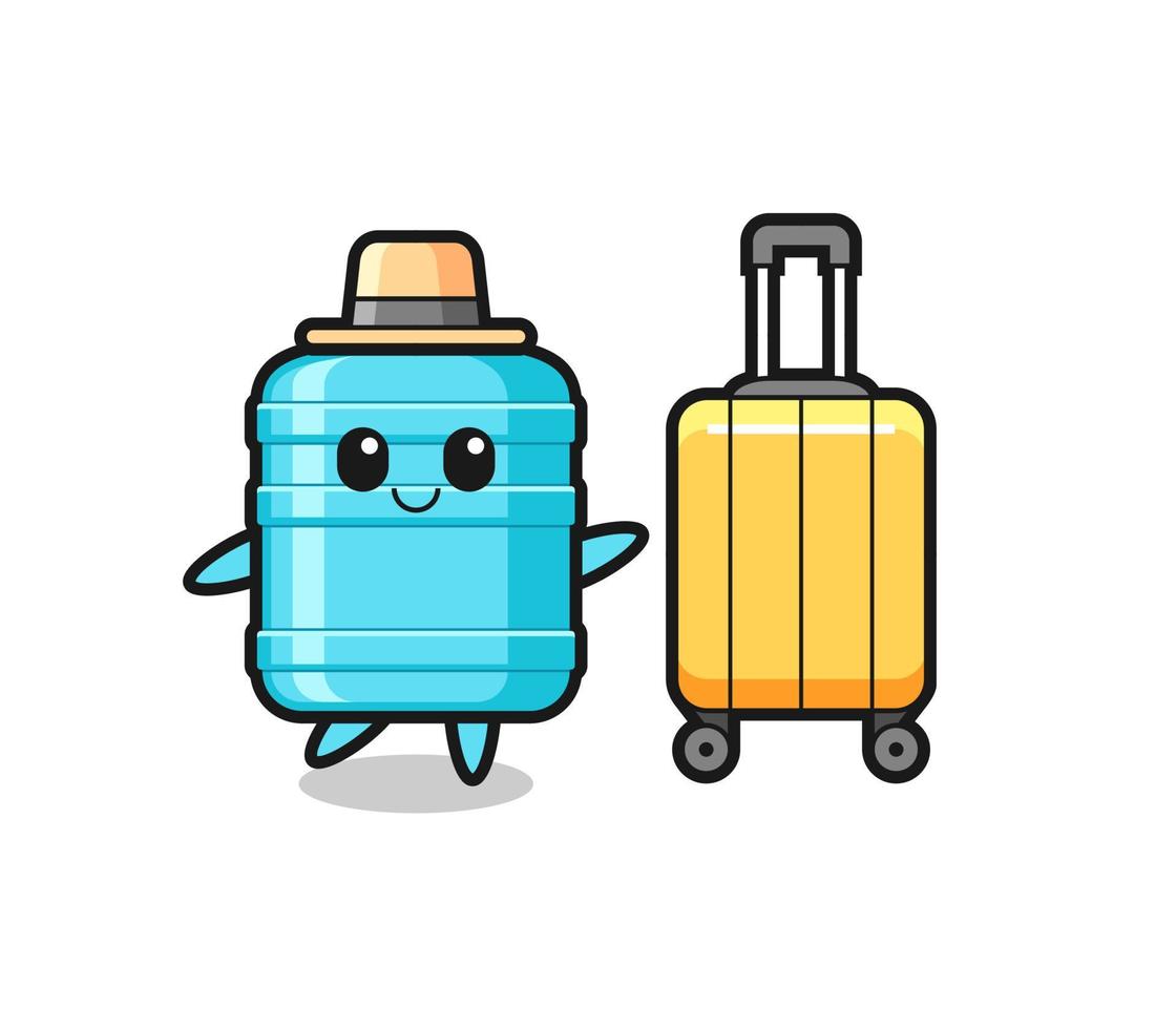 gallon water bottle cartoon illustration with luggage on vacation vector