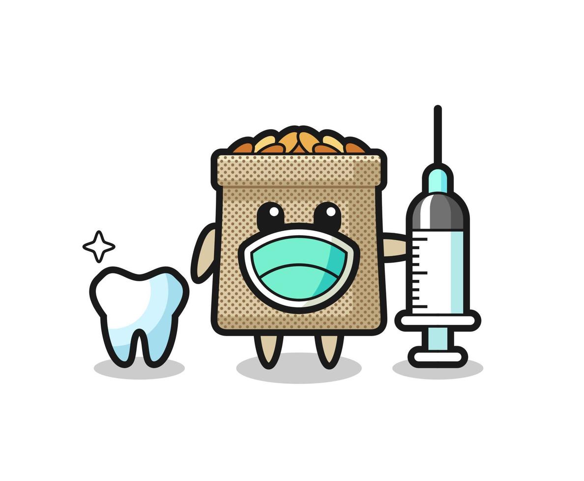 Mascot character of wheat sack as a dentist vector