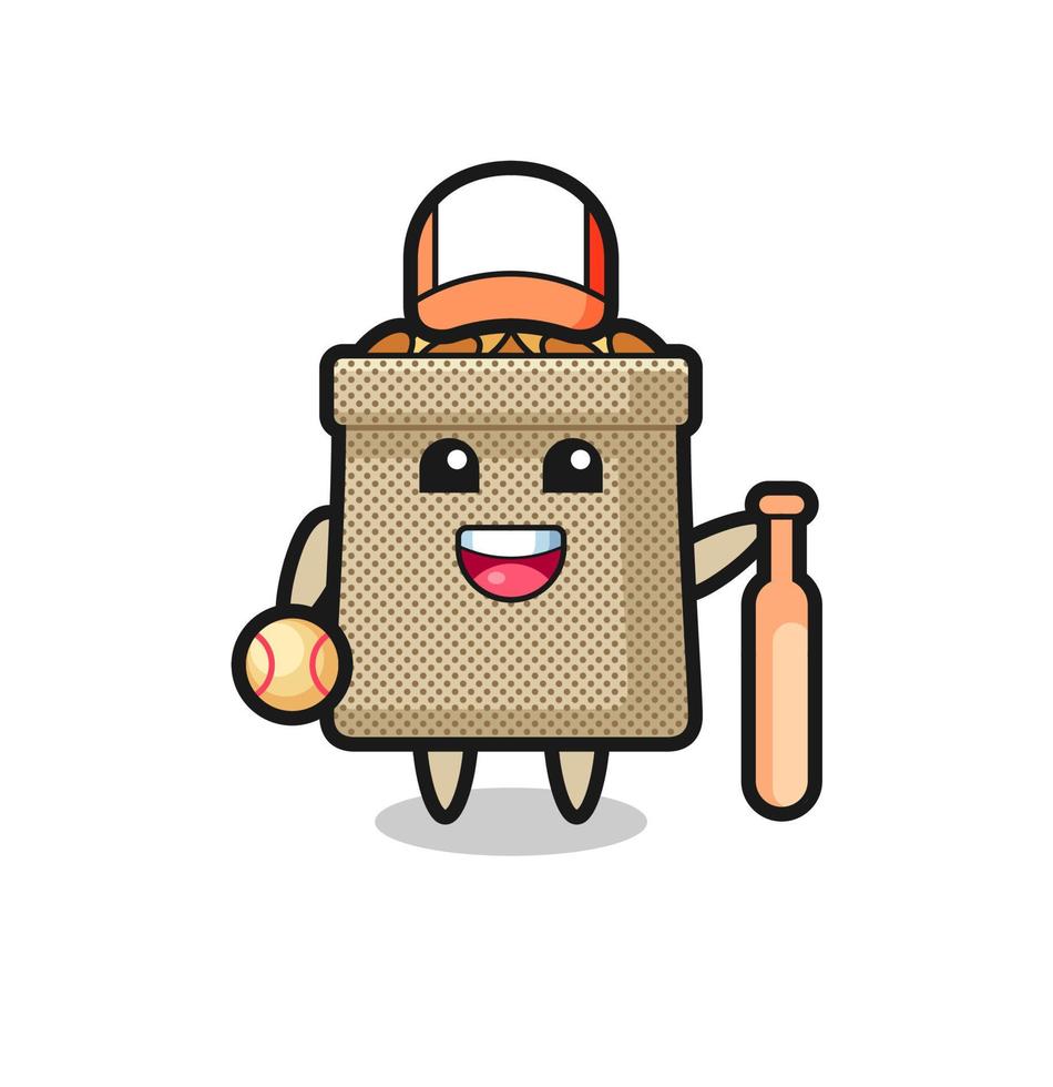 personaje de dibujos animados de saco de trigo como jugador de béisbol vector