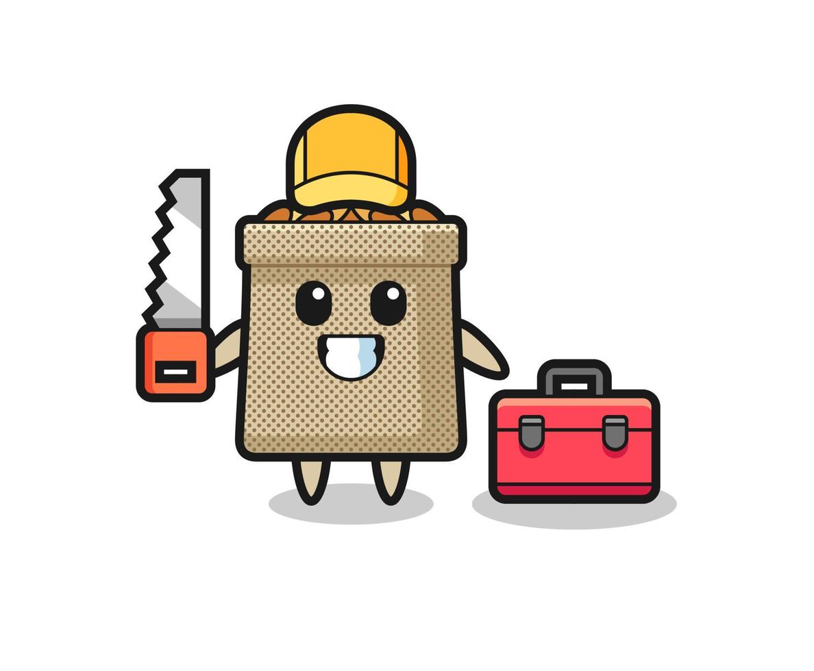 Illustration of wheat sack character as a woodworker vector