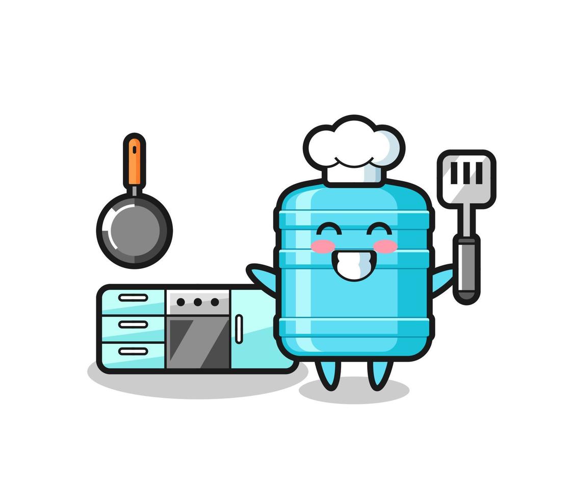 ilustración de personaje de botella de agua de galón mientras un chef está cocinando vector