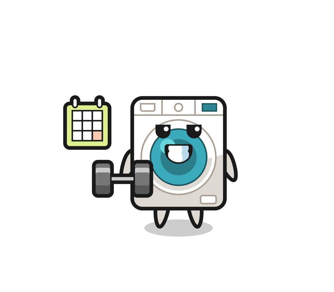 washing machine mascot cartoon doing fitness with dumbbell vector