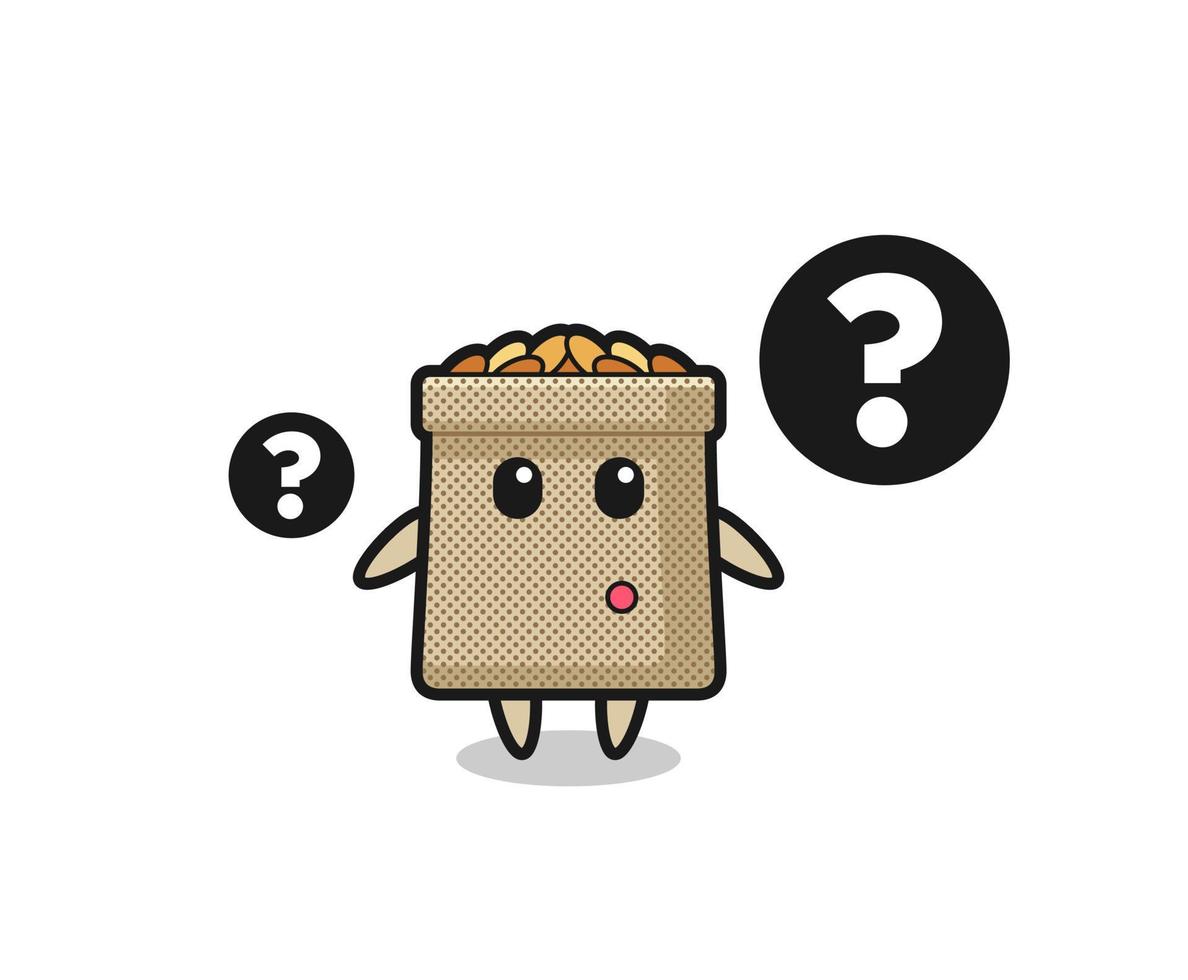 Cartoon Illustration of wheat sack with the question mark vector