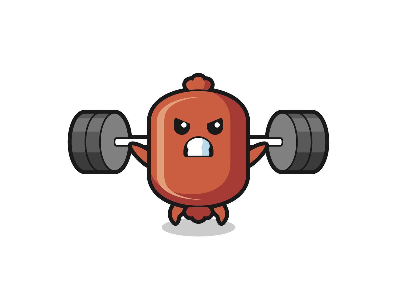 sausage mascot cartoon with a barbell vector