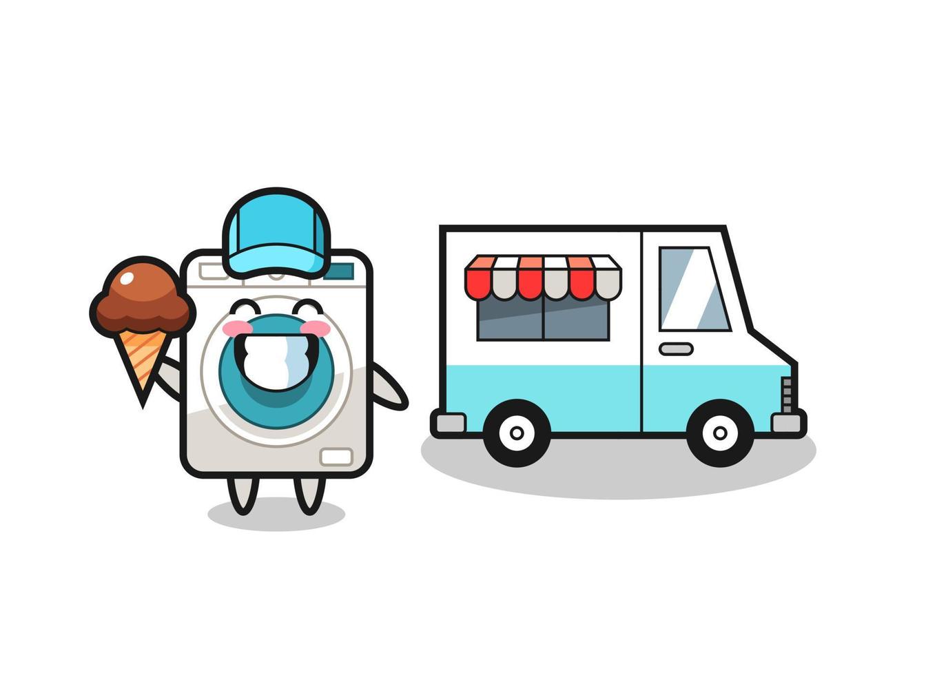 Mascot cartoon of washing machine with ice cream truck vector