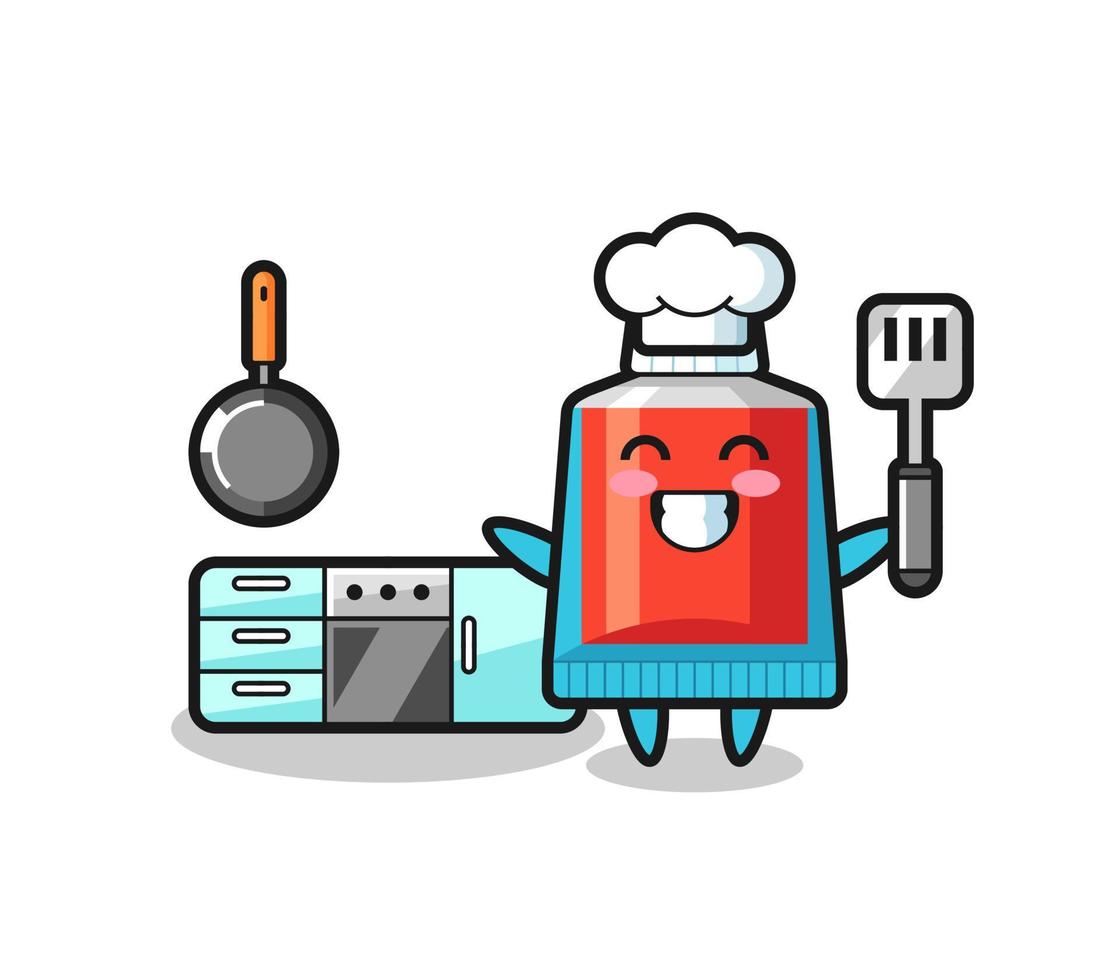 ilustración de personaje de pasta de dientes mientras un chef está cocinando vector