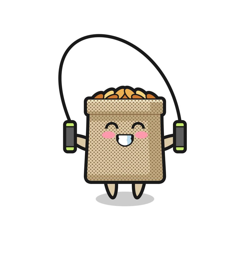 wheat sack character cartoon with skipping rope vector