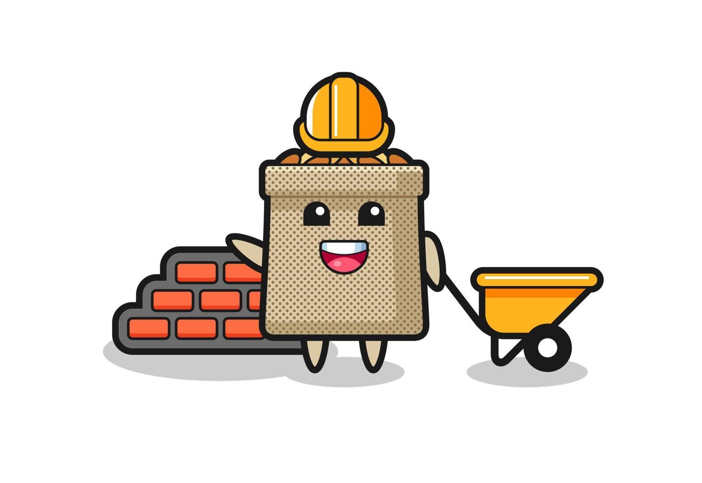 Cartoon character of wheat sack as a builder vector