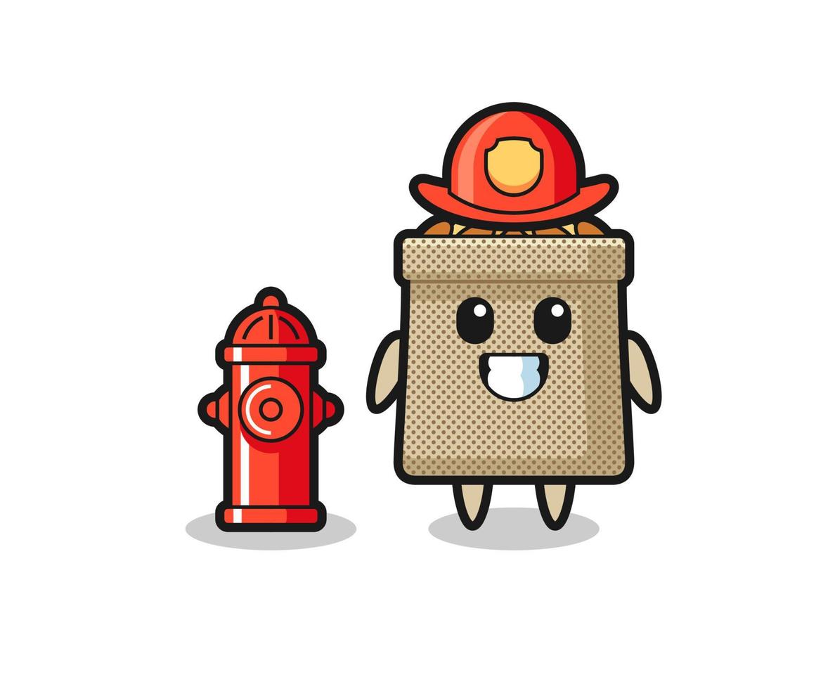 Mascot character of wheat sack as a firefighter vector