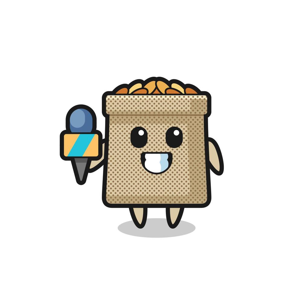 Character mascot of wheat sack as a news reporter vector