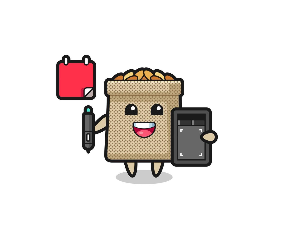 Illustration of wheat sack mascot as a graphic designer vector