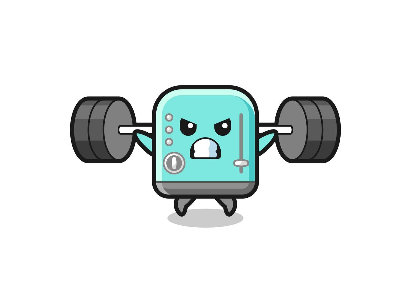 toaster mascot cartoon with a barbell vector
