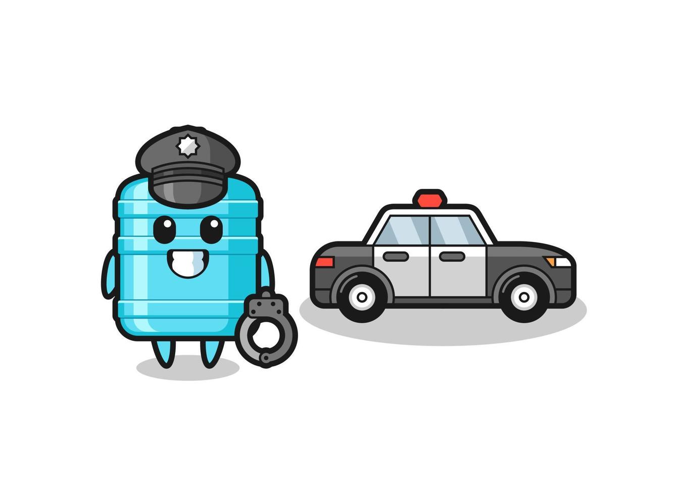 Cartoon mascot of gallon water bottle as a police vector