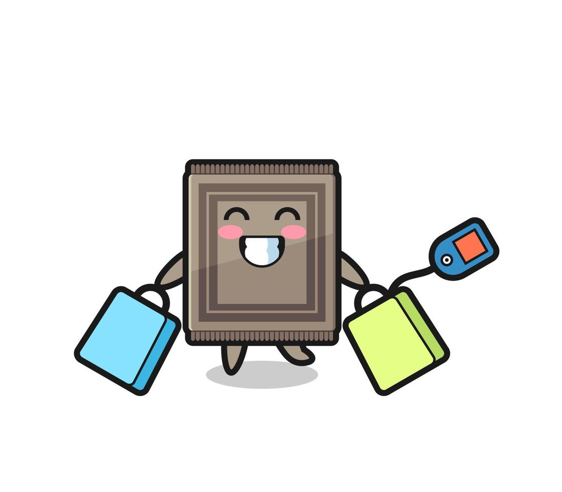 carpet mascot cartoon holding a shopping bag vector