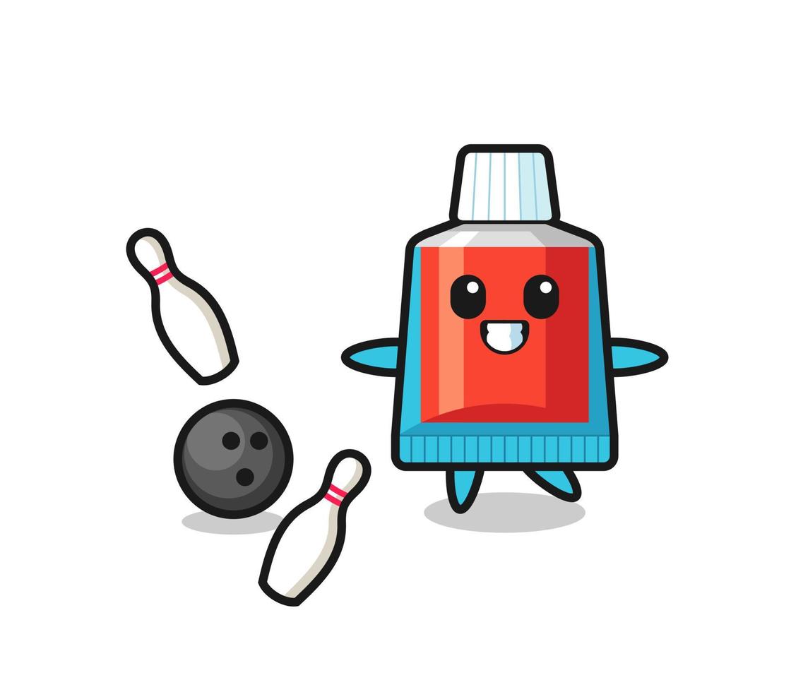 Character cartoon of toothpaste is playing bowling vector