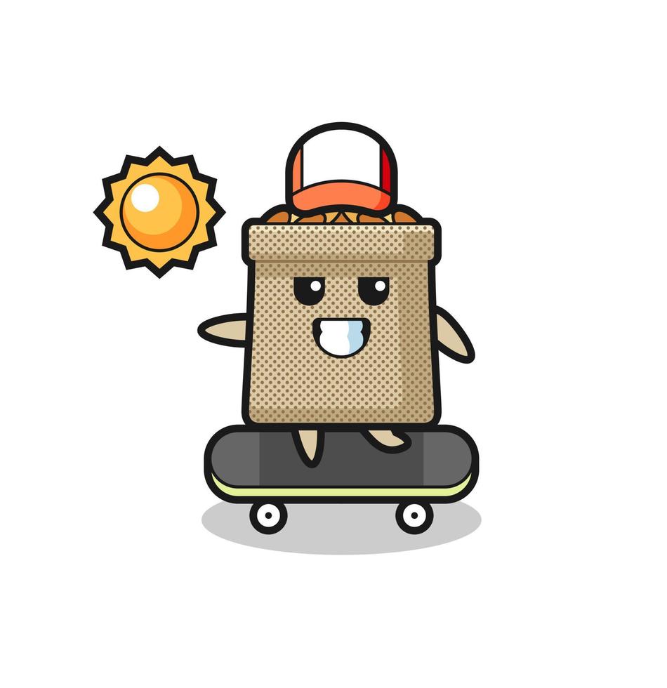 wheat sack character illustration ride a skateboard vector