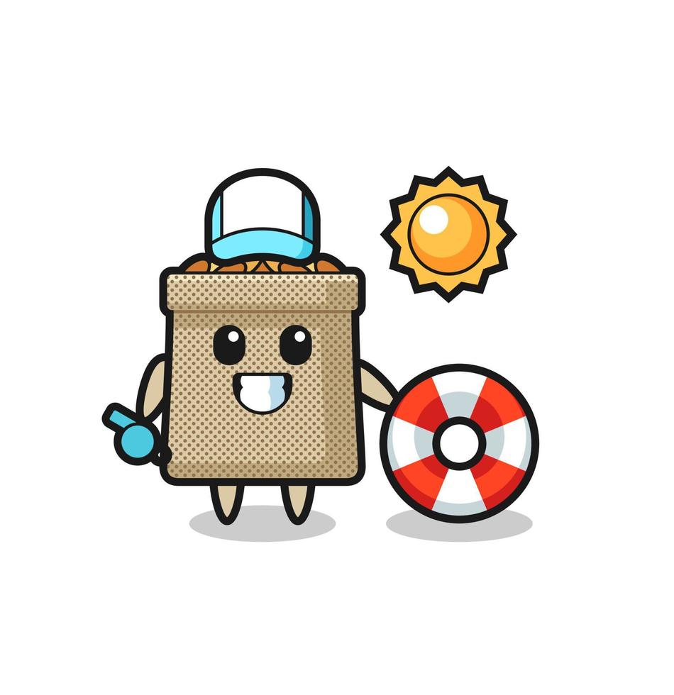 Cartoon mascot of wheat sack as a beach guard vector