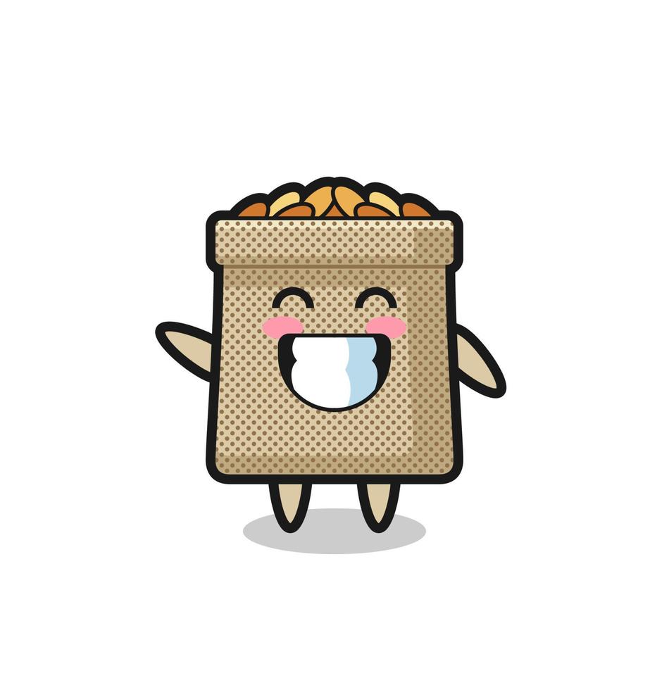 wheat sack cartoon character doing wave hand gesture vector