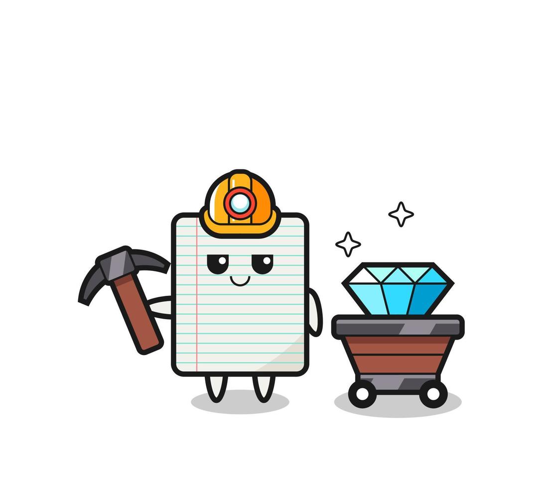 Character Illustration of paper as a miner vector