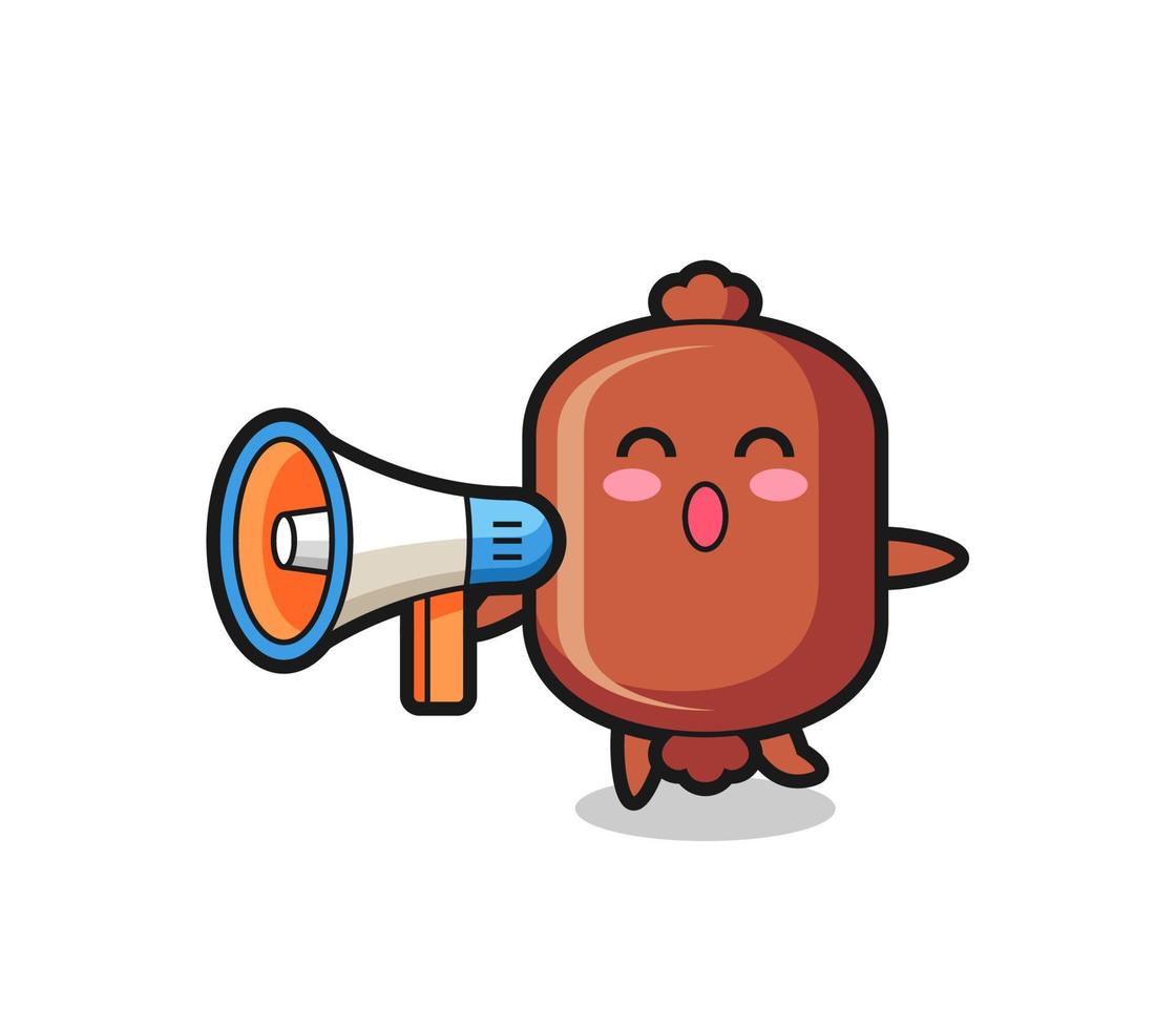 ilustración de personaje de salchicha sosteniendo un megáfono vector