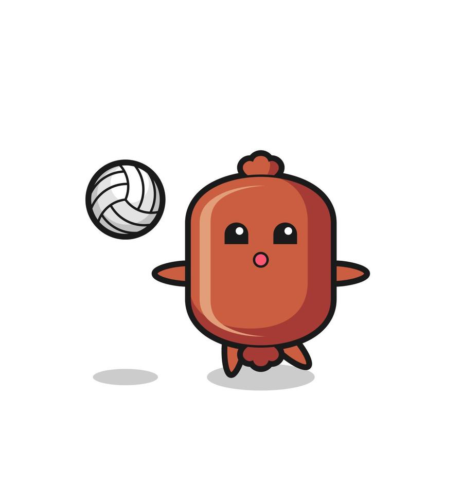 Character cartoon of sausage is playing volleyball vector