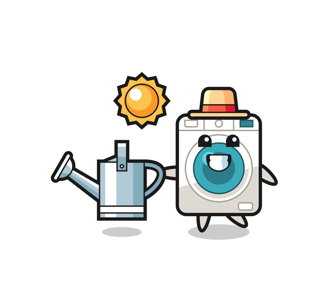 Cartoon character of washing machine holding watering can vector