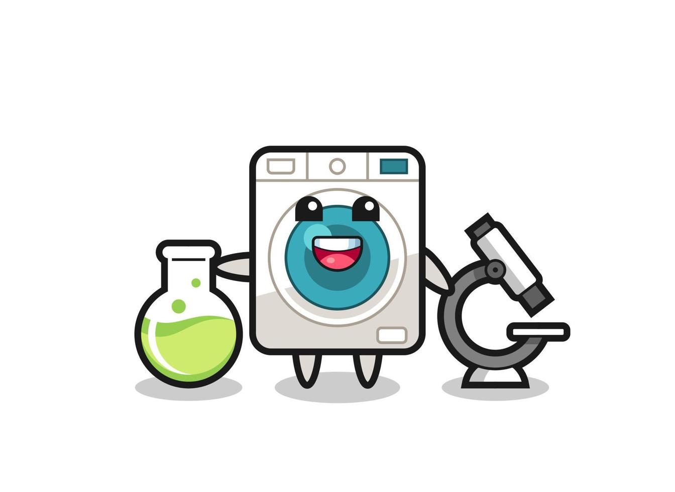 personaje mascota de la lavadora como científico vector