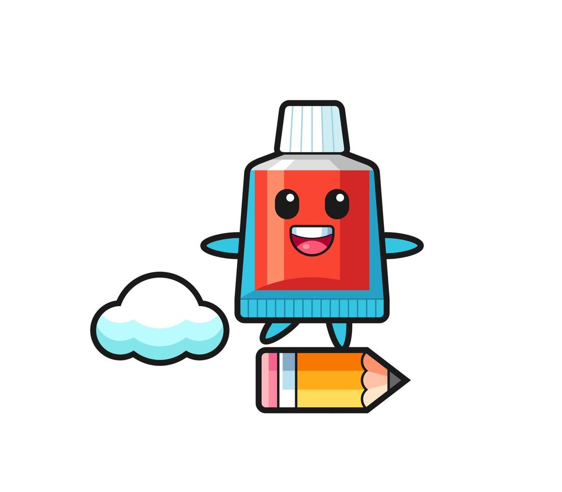 toothpaste mascot illustration riding on a giant pencil vector