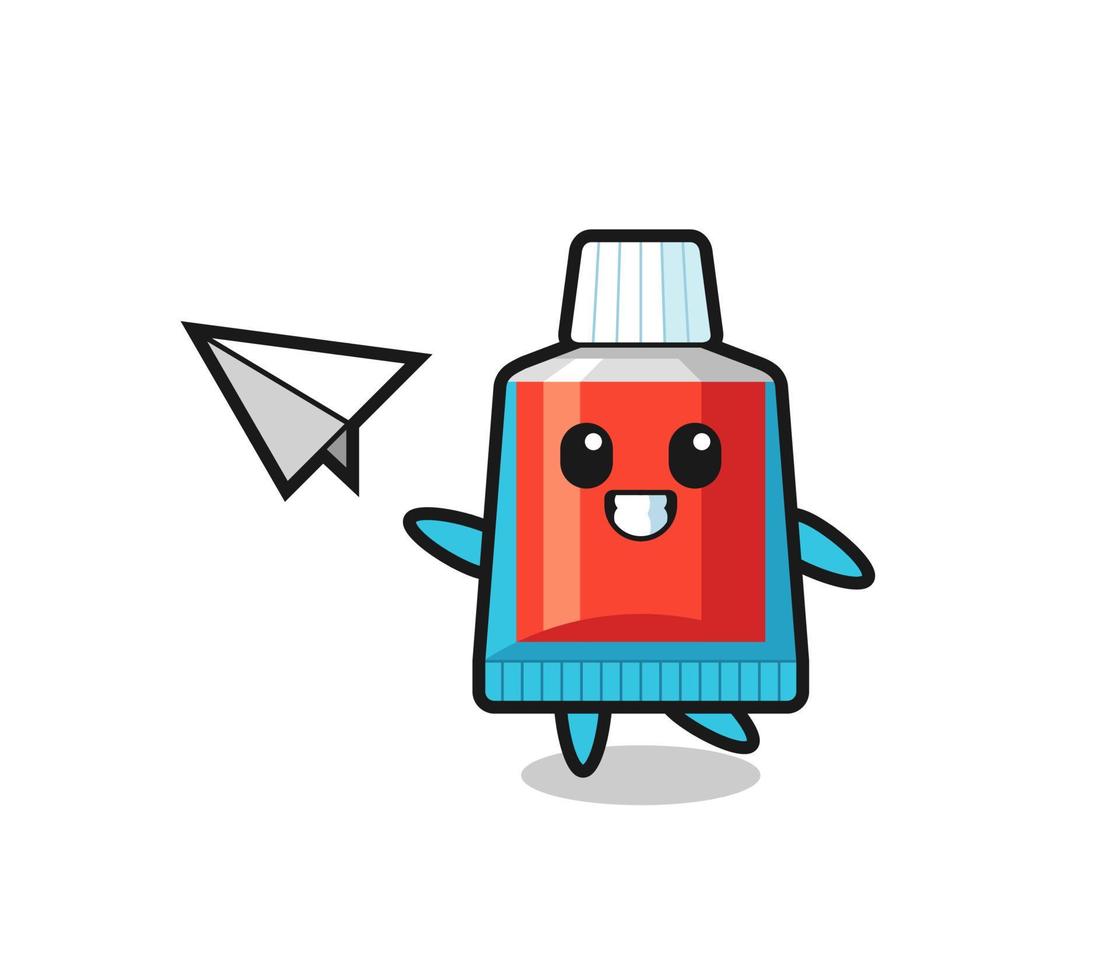 toothpaste cartoon character throwing paper airplane vector