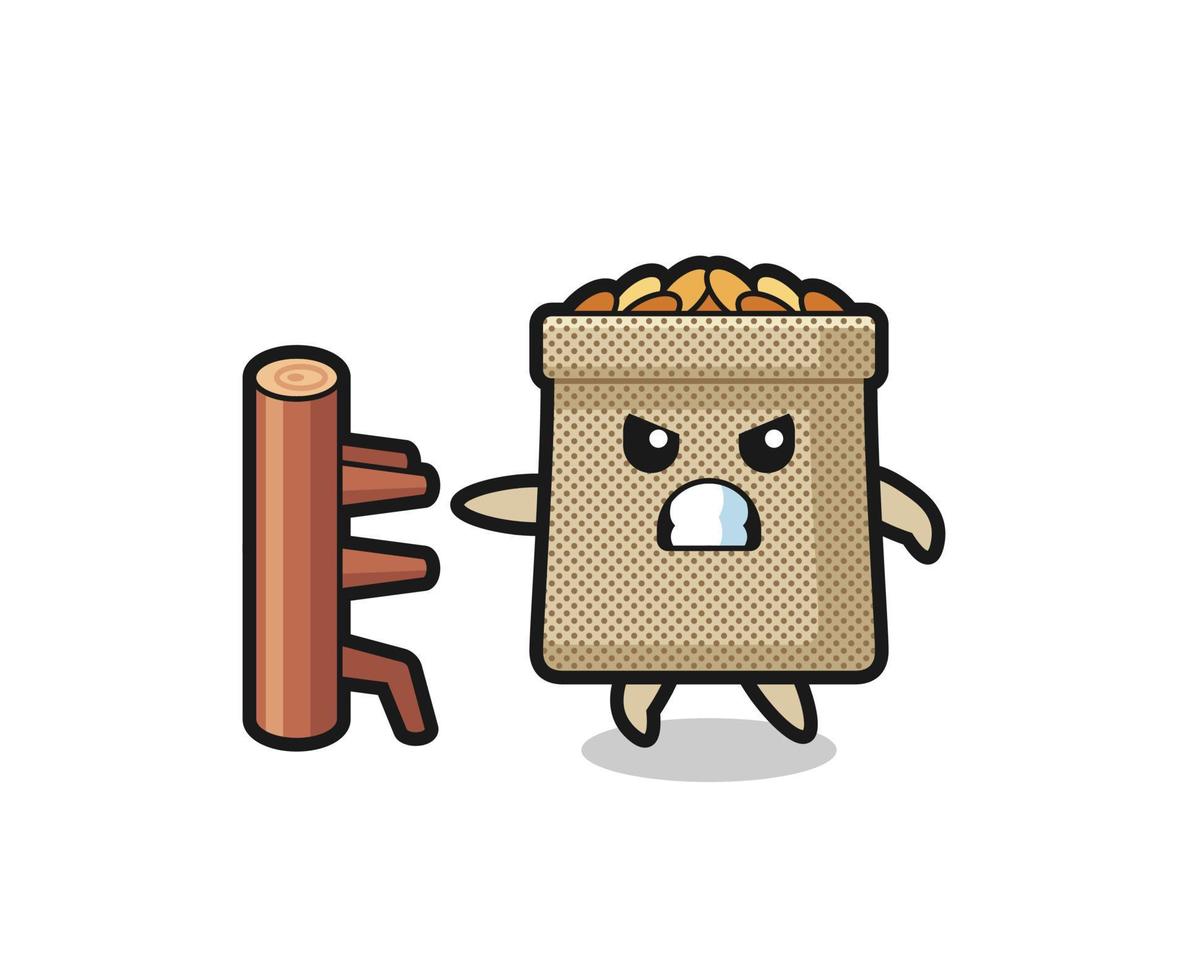 wheat sack cartoon illustration as a karate fighter vector