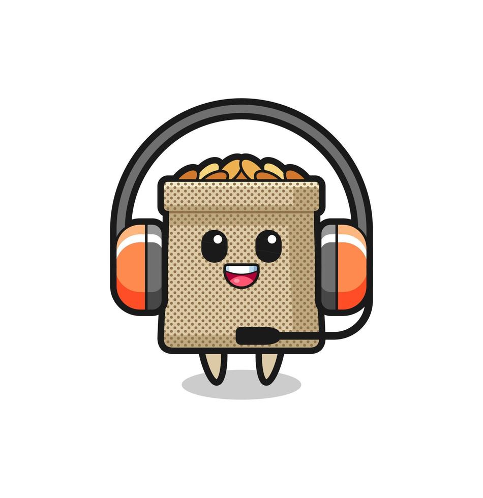 Cartoon mascot of wheat sack as a customer service vector