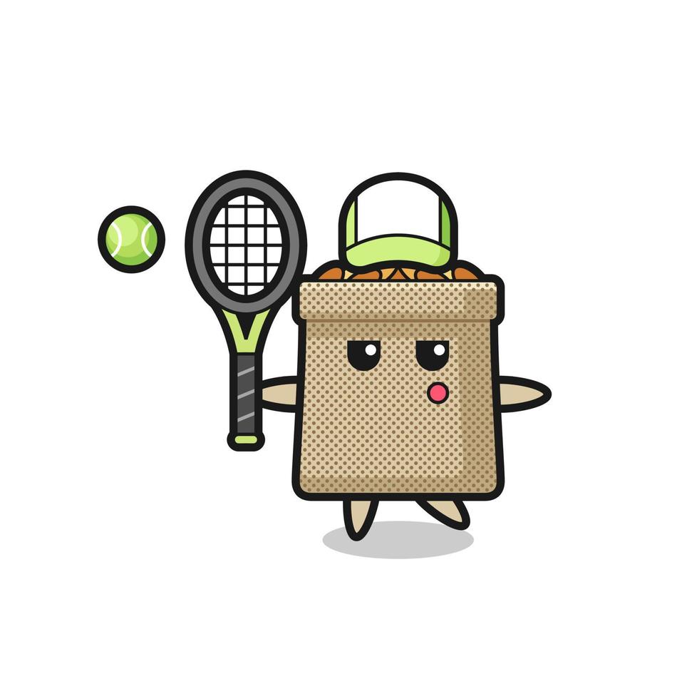 Cartoon character of wheat sack as a tennis player vector