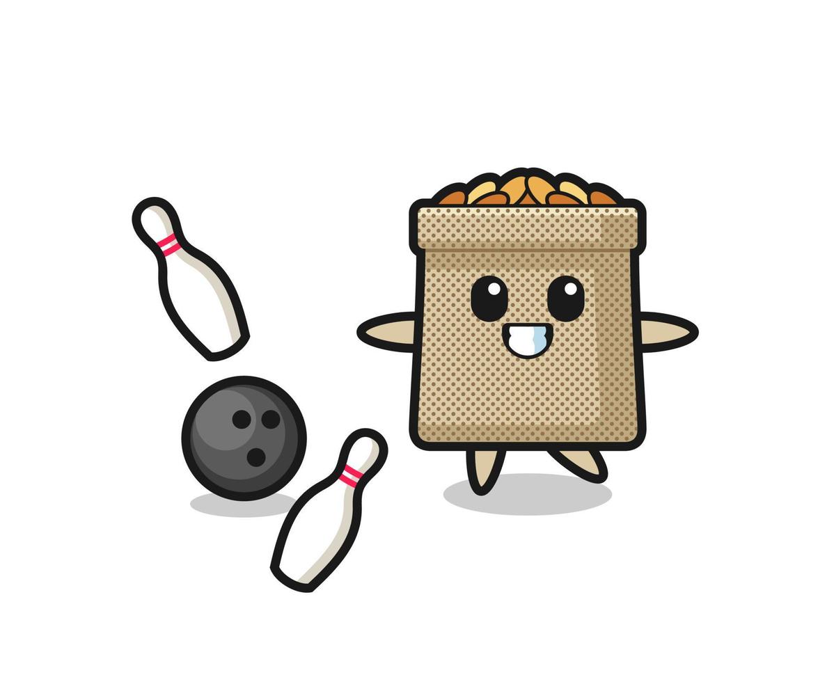 Character cartoon of wheat sack is playing bowling vector