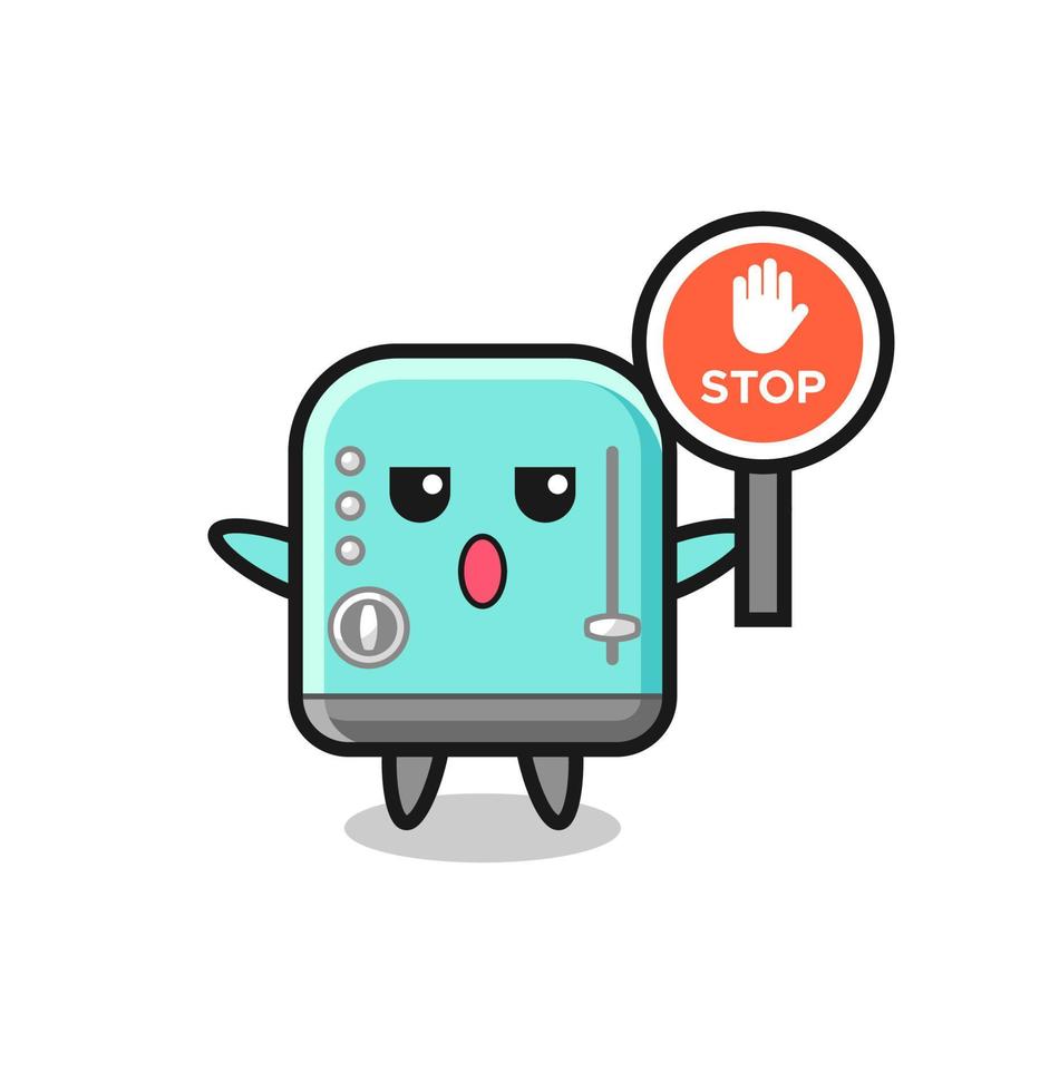 toaster character illustration holding a stop sign vector
