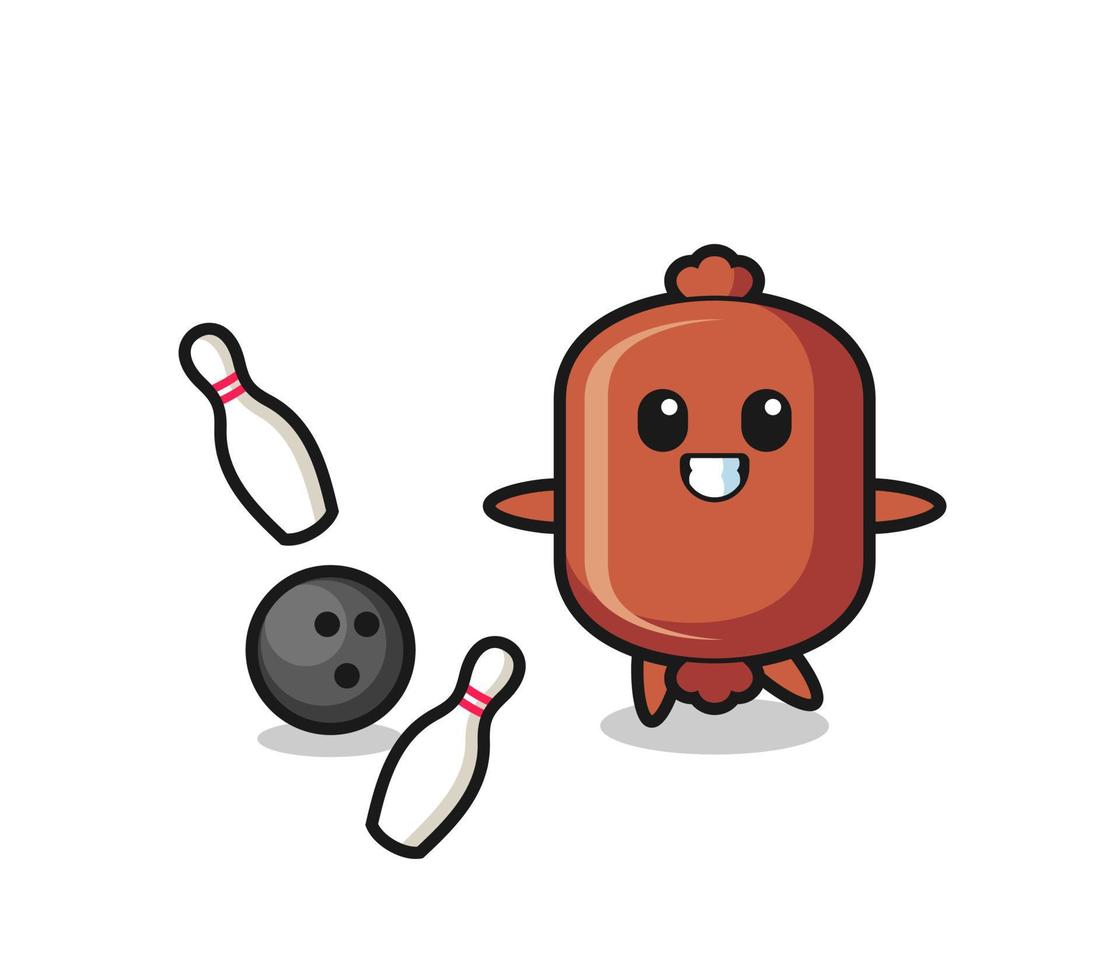 Character cartoon of sausage is playing bowling vector