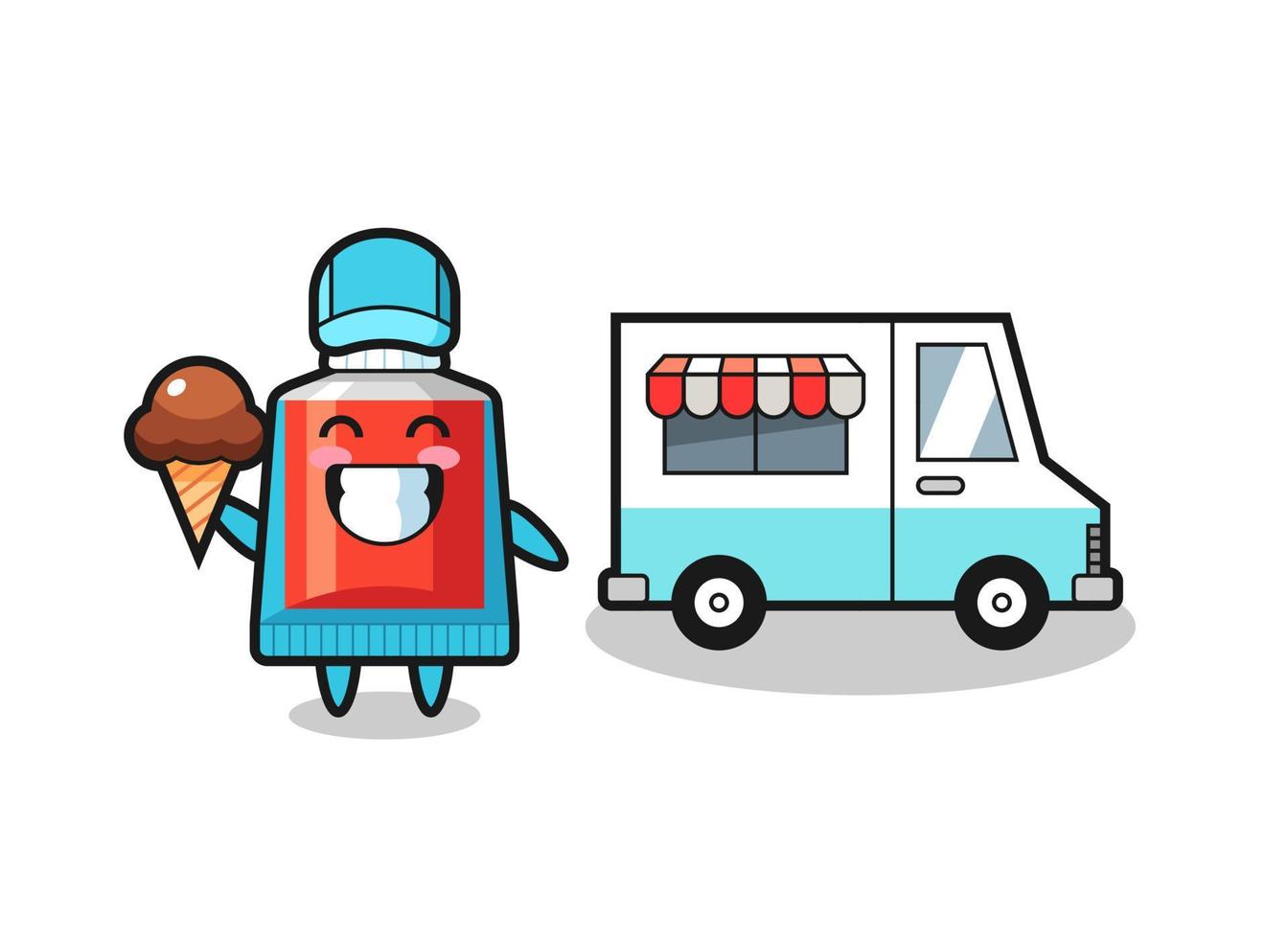 Mascot cartoon of toothpaste with ice cream truck vector