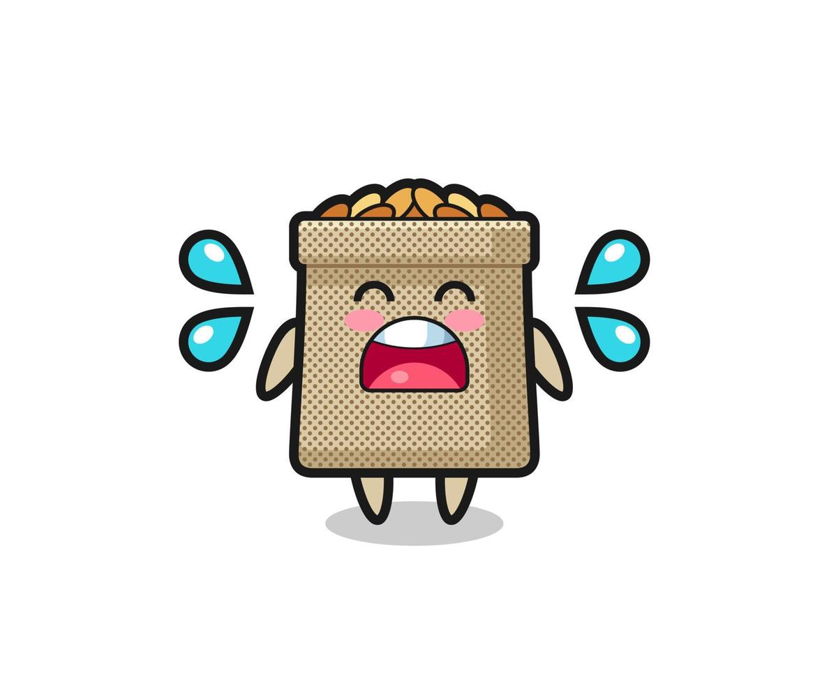 wheat sack cartoon illustration with crying gesture vector