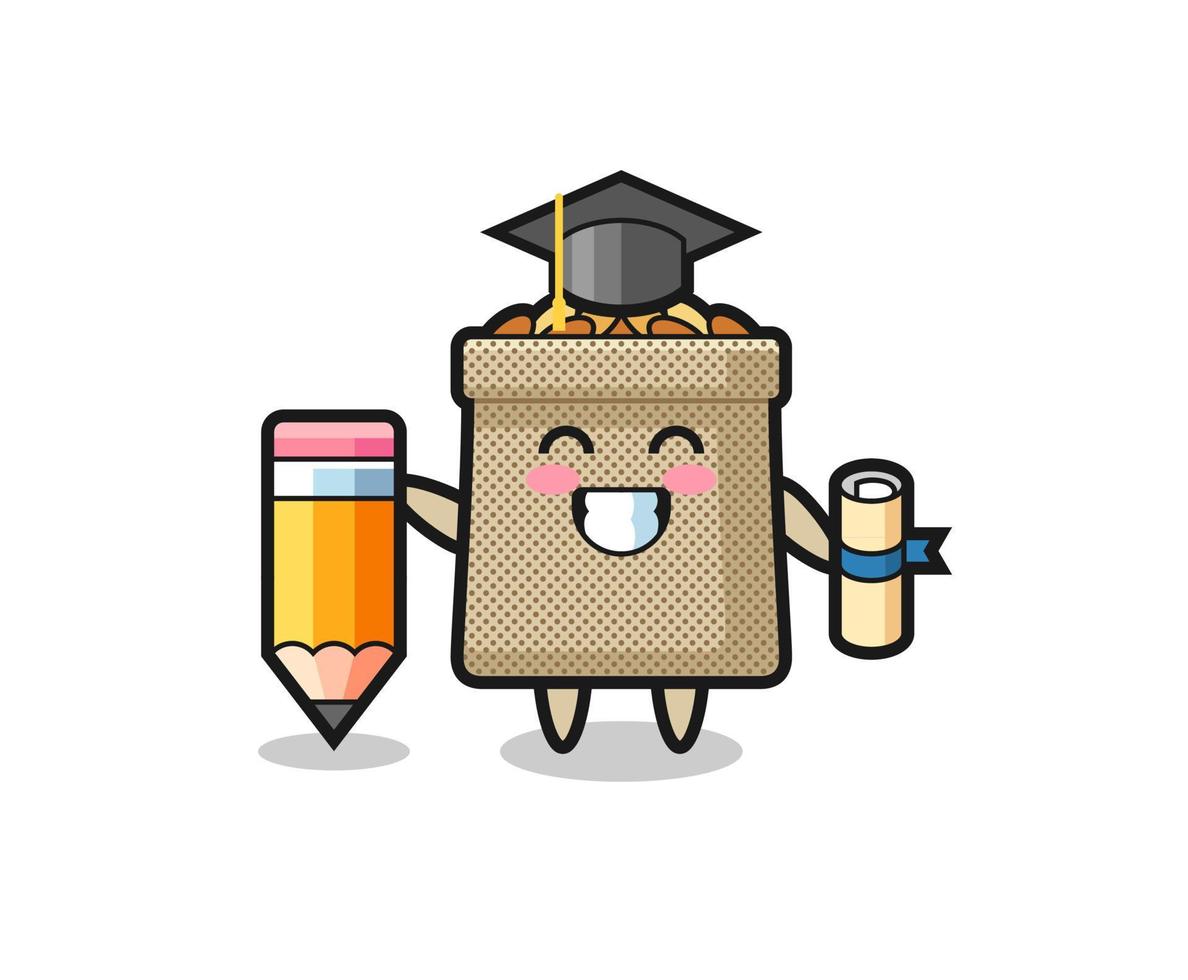 wheat sack illustration cartoon is graduation with a giant pencil vector