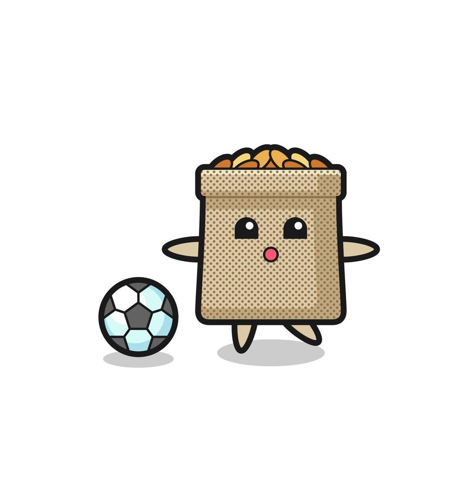 Illustration of wheat sack cartoon is playing soccer vector