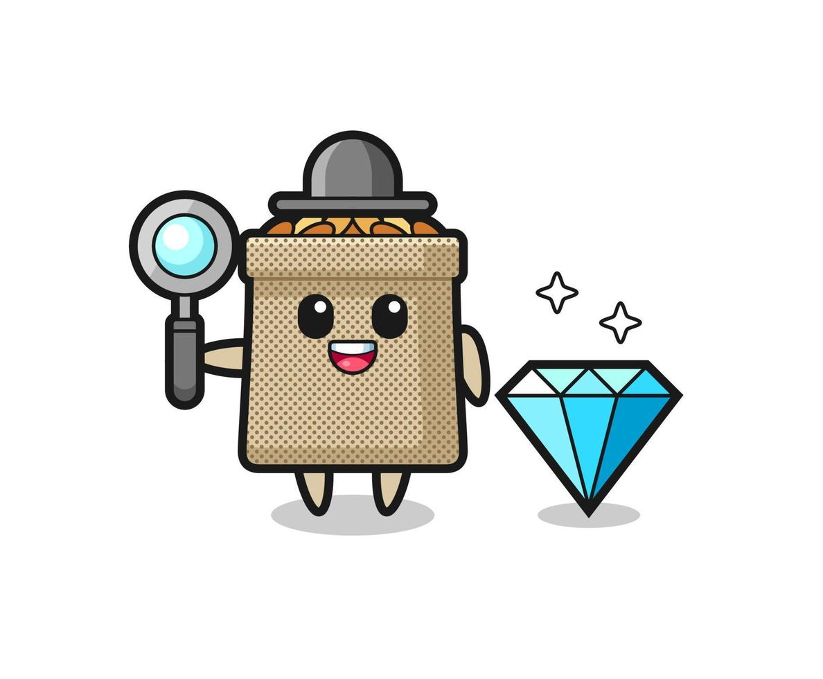 Illustration of wheat sack character with a diamond vector