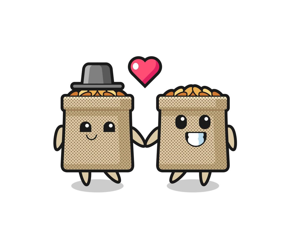 wheat sack cartoon character couple with fall in love gesture vector